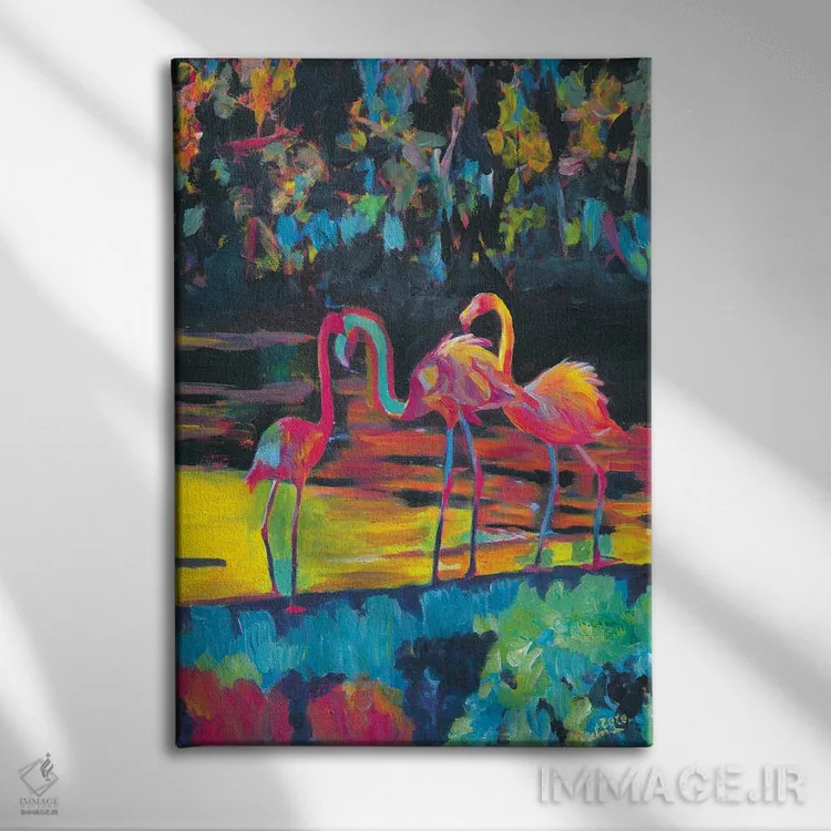 تابلو دکوراتیو فلامینگوها به سبک امپرسیونیستی-اکسپرسیونیستی فئ… اثر مارکوس و مارتینا بلیشنر - نمای روبهرو روی دیوار