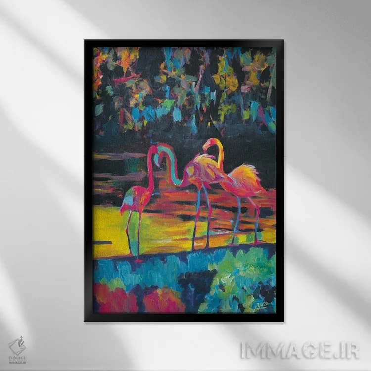 تابلو دکوراتیو فلامینگوها به سبک امپرسیونیستی-اکسپرسیونیستی فئ… اثر مارکوس و مارتینا بلیشنر - نمای قابدار مشکی