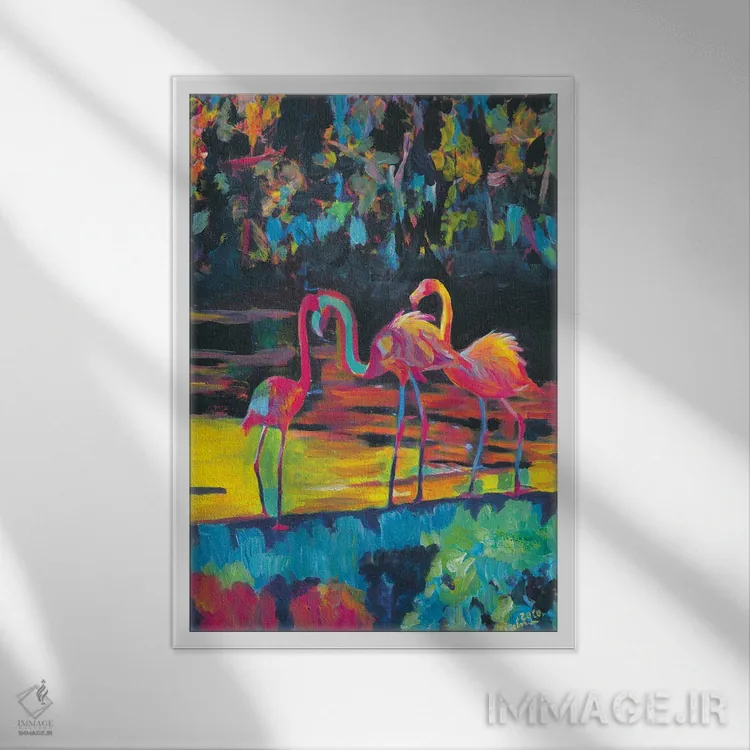 تابلو دکوراتیو فلامینگوها به سبک امپرسیونیستی-اکسپرسیونیستی فئ… اثر مارکوس و مارتینا بلیشنر - نمای قابدار سفید