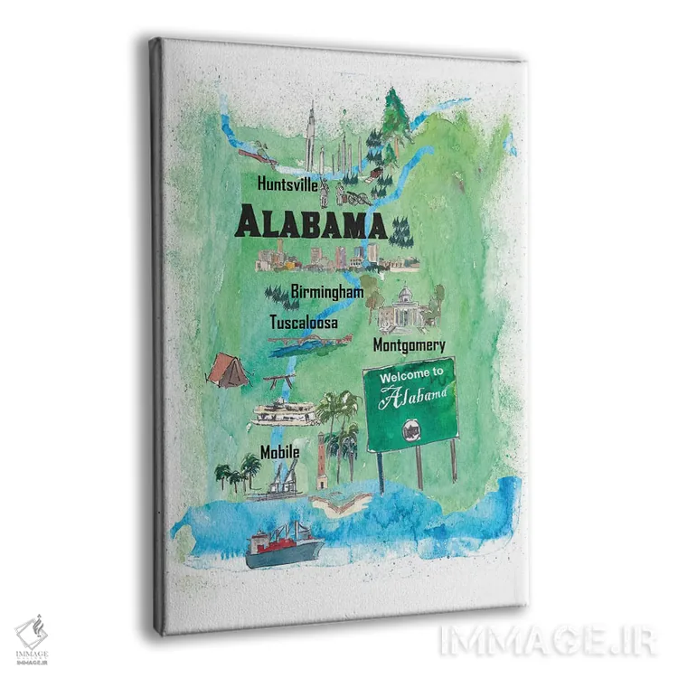 تابلو دکوراتیو پوستر سفر مصور ایالت آلاباما آمریکا اثر مارکوس و مارتینا بلیشنر - نمای پرسپکتیو محصول