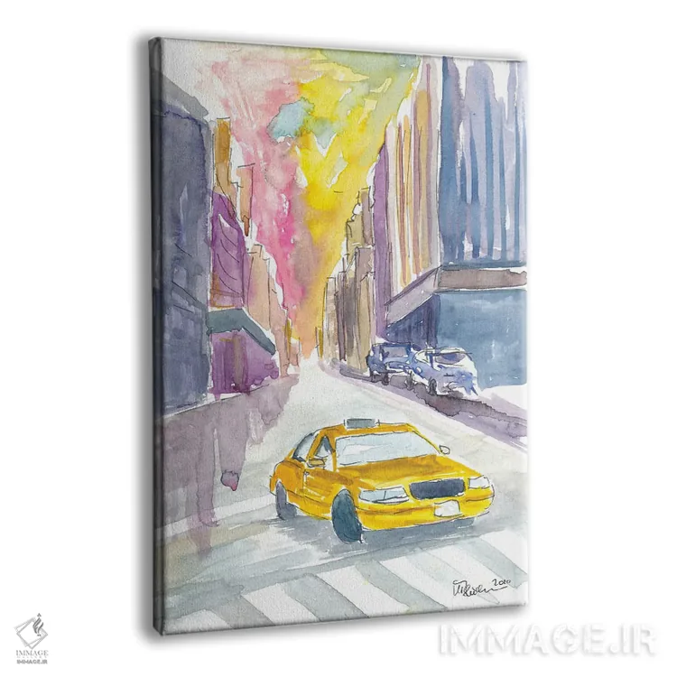 تابلو دکوراتیو نمای خیابانی تاکسی کلاسیک در نیویورک سیتی اثر مارکوس و مارتینا بلیشنر - نمای پرسپکتیو محصول