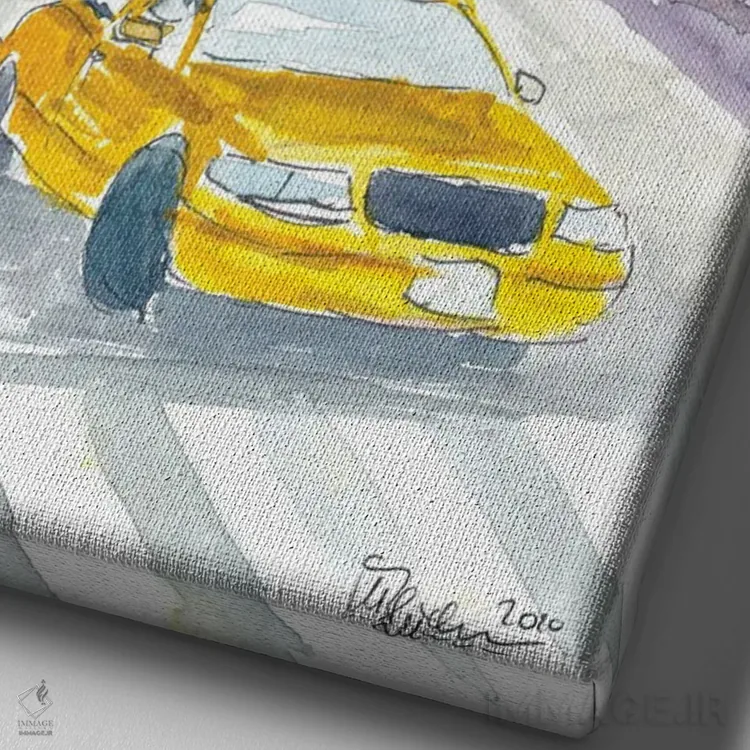 تابلو دکوراتیو نمای خیابانی تاکسی کلاسیک در نیویورک سیتی اثر مارکوس و مارتینا بلیشنر - نمای نزدیک بافت بوم