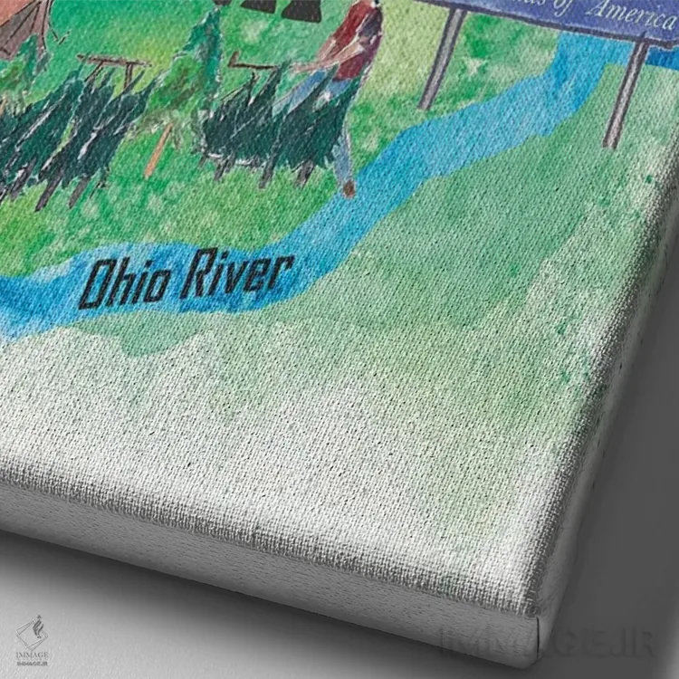 تابلو دکوراتیو "پوستر سفر آمریکا، ایندیانا" اثر مارکوس و مارتینا بلیشنر - نمای نزدیک بافت بوم