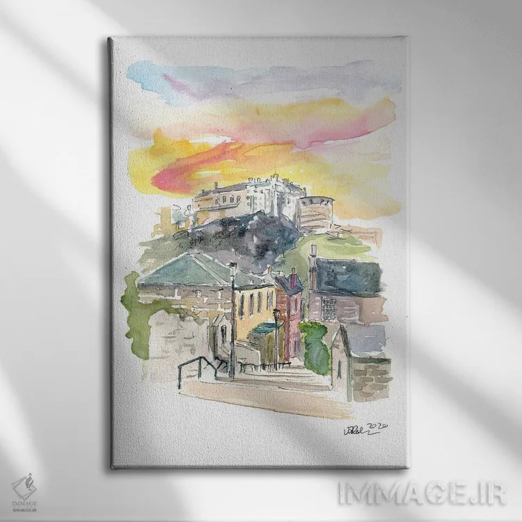 تابلو انتزاعی نمای خیابان اباوربورگ اسکاتلند همراه با قلعه در غ… اثر مارکوس و مارتینا بلیشنر - نمای روبهرو روی دیوار