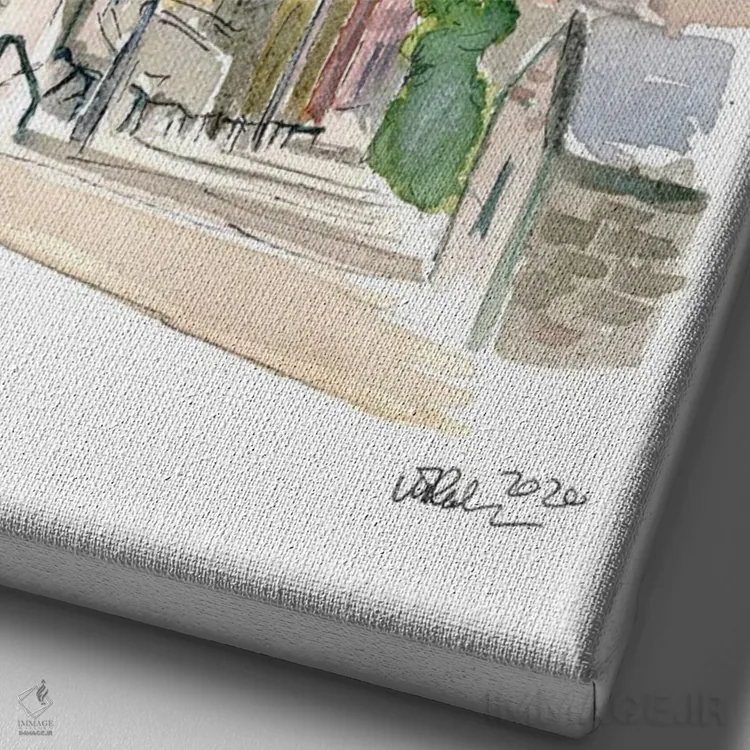 تابلو انتزاعی نمای خیابان اباوربورگ اسکاتلند همراه با قلعه در غ… اثر مارکوس و مارتینا بلیشنر - نمای نزدیک بافت بوم