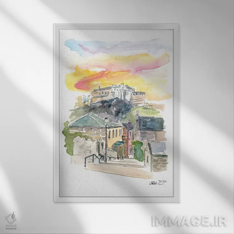 تابلو انتزاعی نمای خیابان اباوربورگ اسکاتلند همراه با قلعه در غ… اثر مارکوس و مارتینا بلیشنر - نمای قابدار سفید
