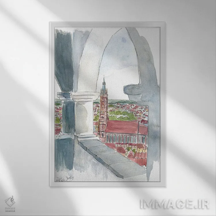 تابلو دکوراتیو "نمای لندشوت از تراس تراوسنیز سولر همراه با سنت… اثر مارکوس و مارتینا بلیشنر - نمای قابدار سفید