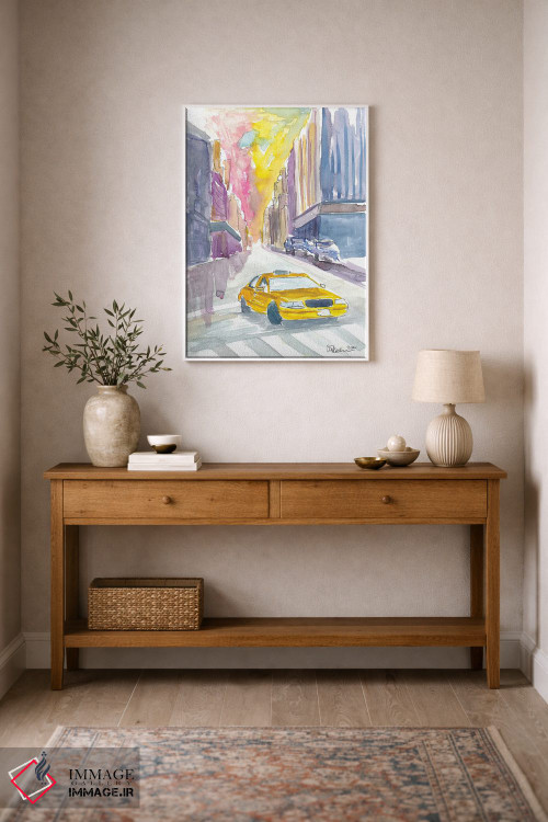 تابلو دکوراتیو نمای خیابانی تاکسی کلاسیک در نیویورک سیتی اثر مارکوس و مارتینا بلیشنر - D1W