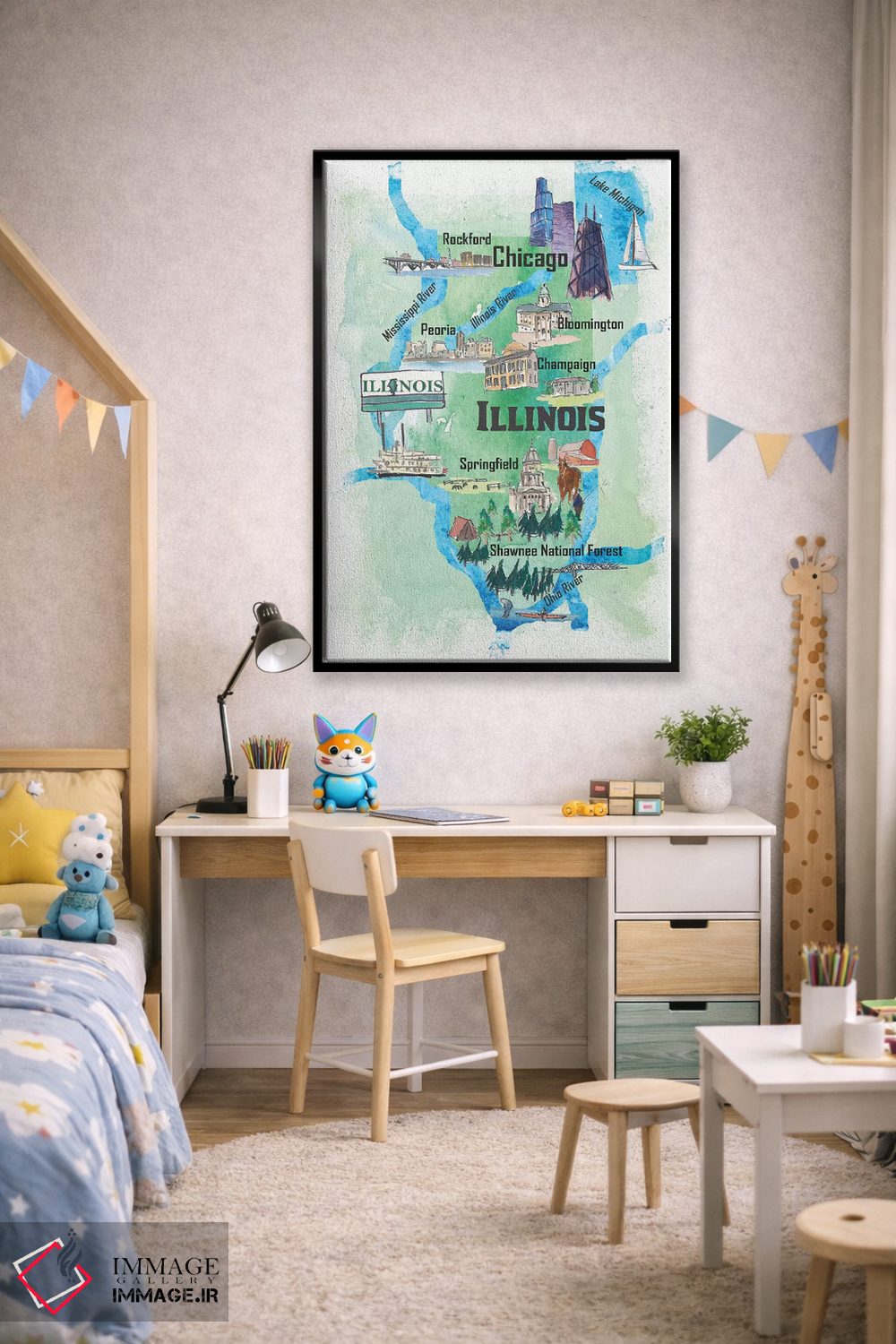 تابلو دکوراتیو "پوستر سفر تصویری آمریکا، ایلینوی" اثر مارکوس و مارتینا بلیشنر - D2B