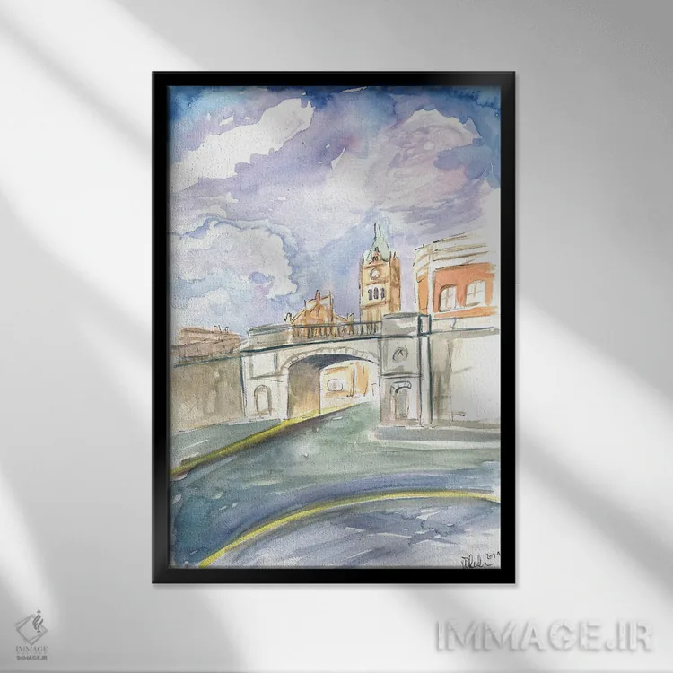 تابلو دکوراتیو نمای خیابان در دری، ایرلند شمالی با دروازه شیپ… اثر مارکوس و مارتینا بلیشنر - نمای قابدار مشکی