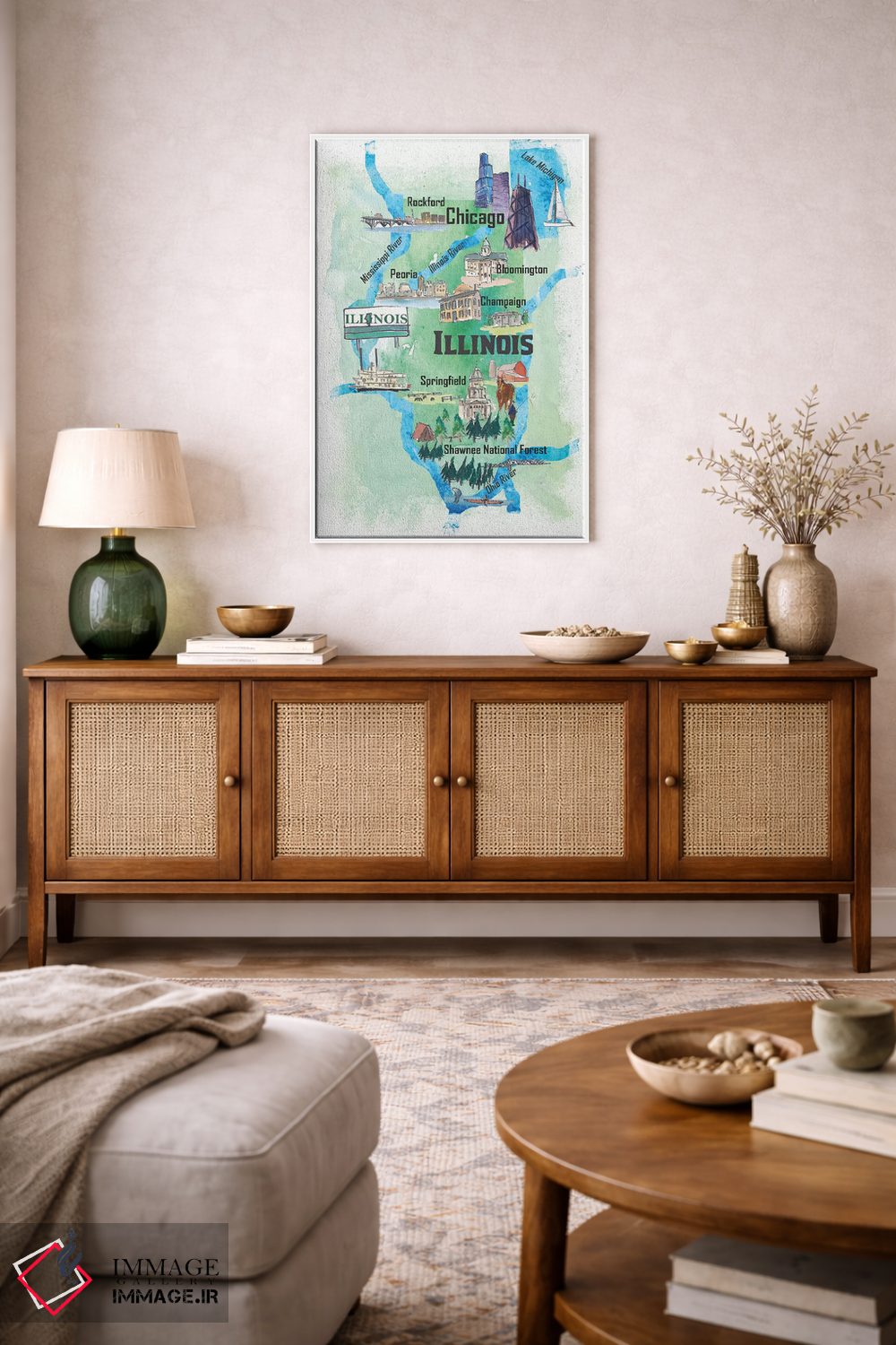تابلو دکوراتیو "پوستر سفر تصویری آمریکا، ایلینوی" اثر مارکوس و مارتینا بلیشنر - D3W
