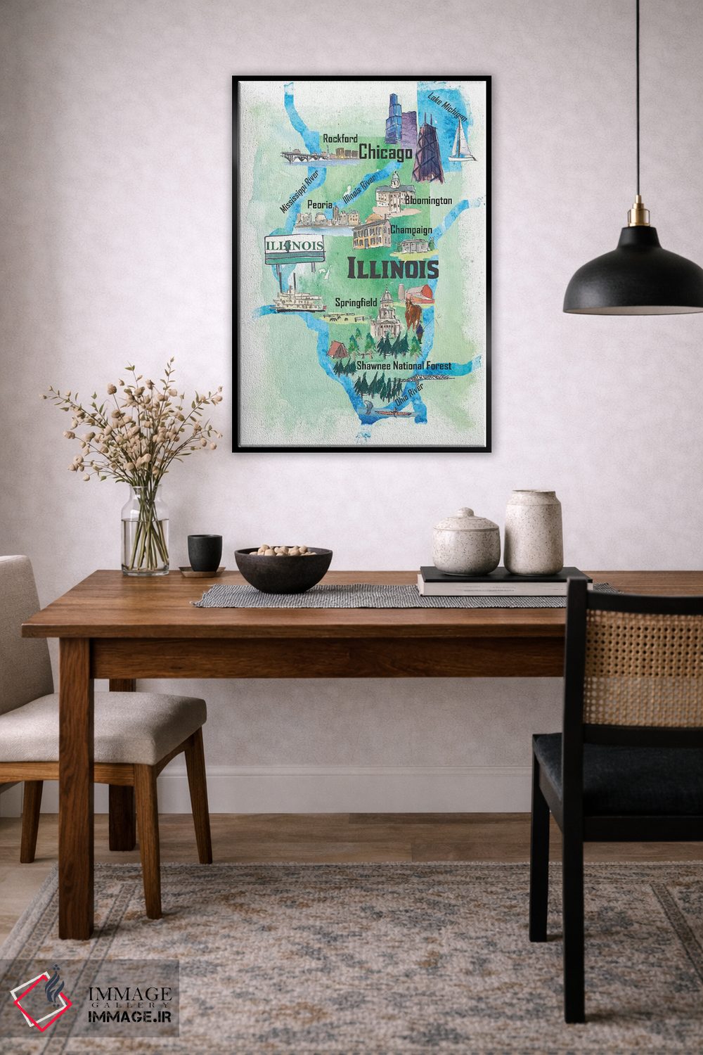 تابلو دکوراتیو "پوستر سفر تصویری آمریکا، ایلینوی" اثر مارکوس و مارتینا بلیشنر - D6B