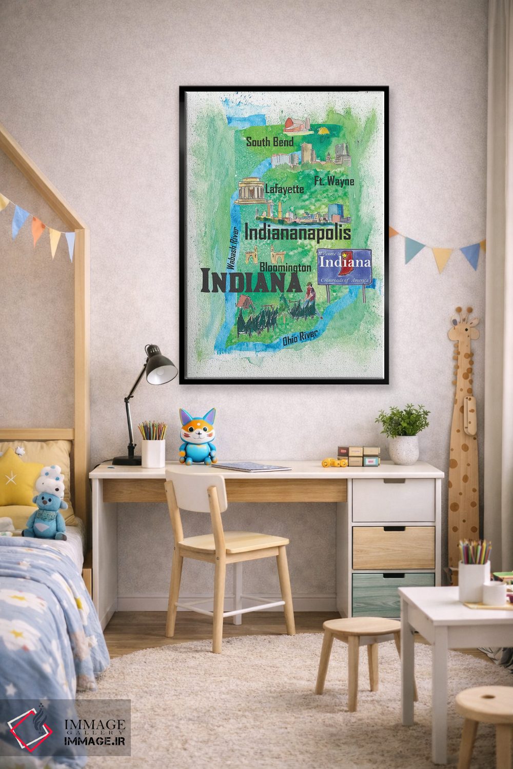 تابلو دکوراتیو "پوستر سفر آمریکا، ایندیانا" اثر مارکوس و مارتینا بلیشنر - D2B
