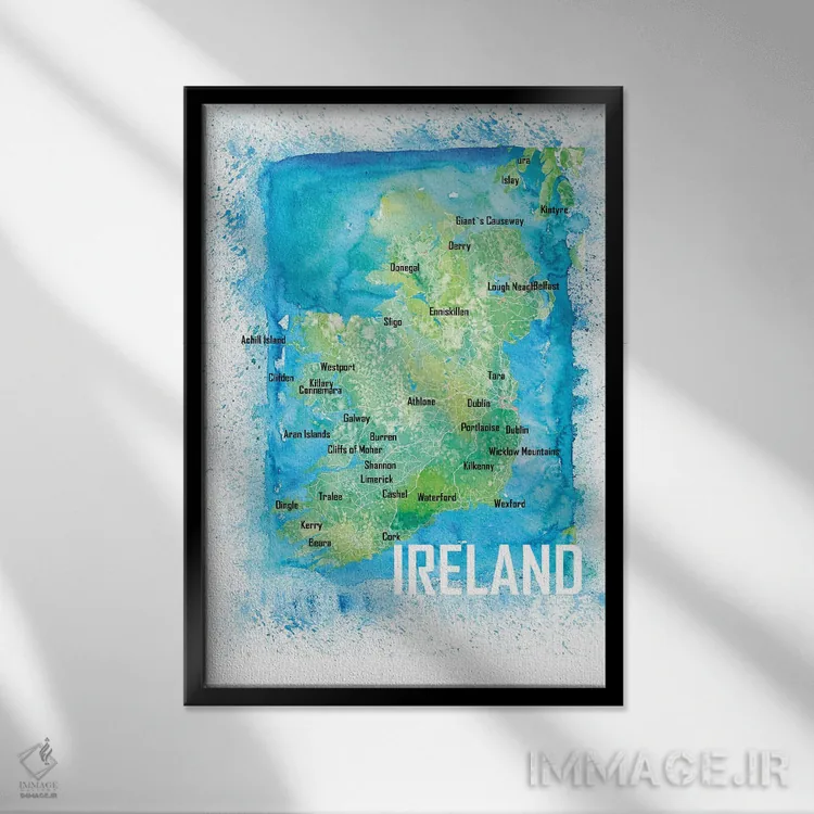 تابلو دکوراتیو نقشه ایرلند اثر مارکوس و مارتینا بلیشنر - نمای قابدار مشکی