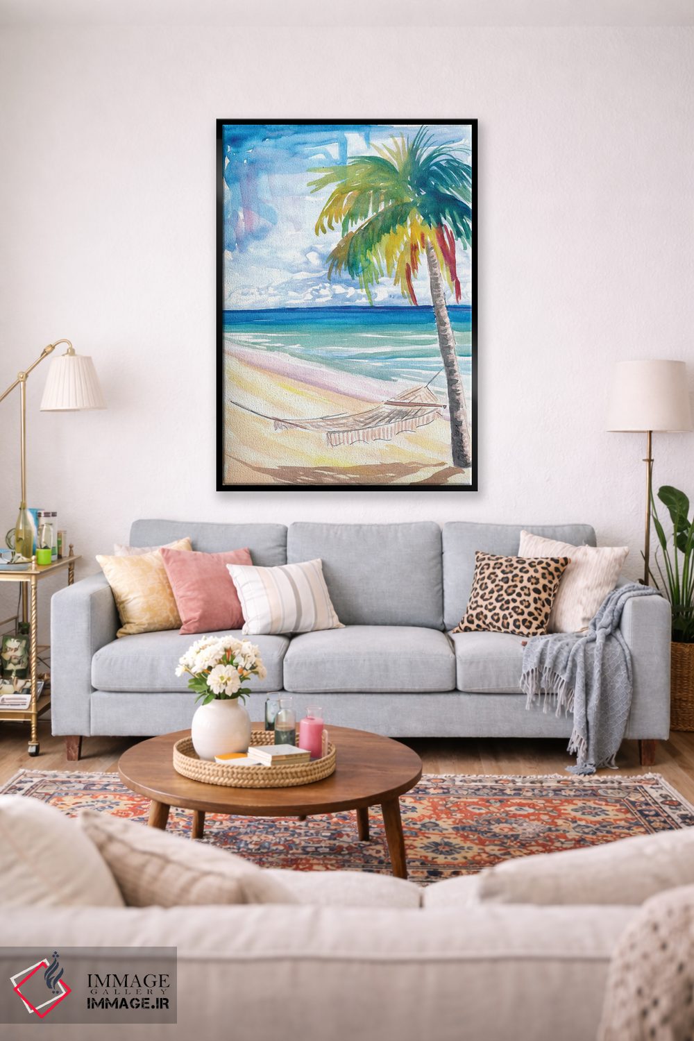 تابلو دکوراتیو "ننو، نخل و دریای فیروزه ای در ساحل تنها کارائی… اثر مارکوس و مارتینا بلیشنر - D1B