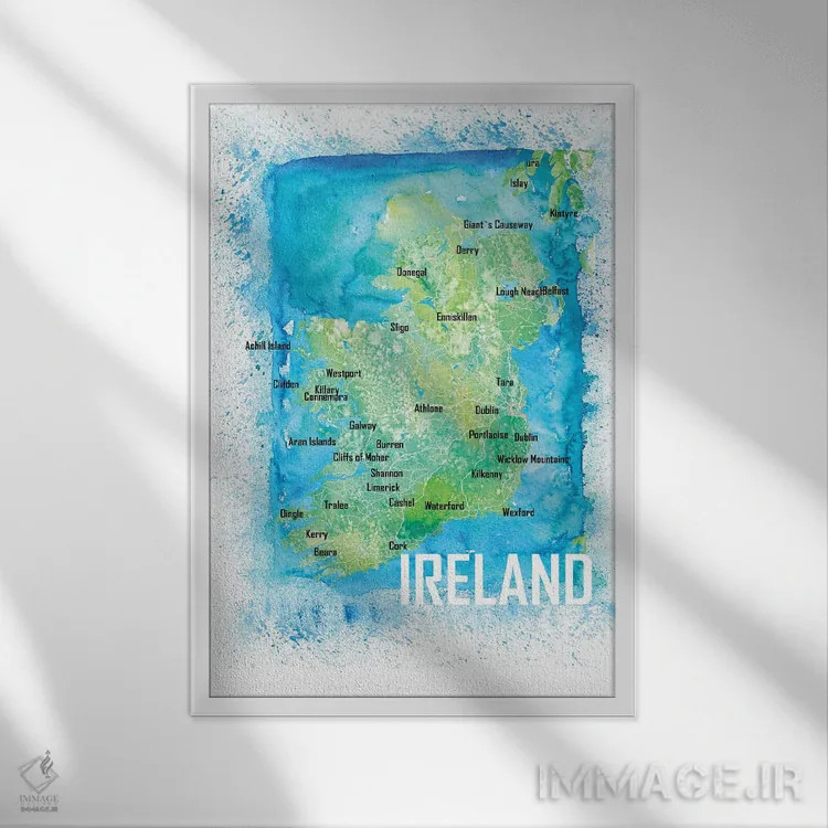 تابلو دکوراتیو نقشه ایرلند اثر مارکوس و مارتینا بلیشنر - نمای قابدار سفید