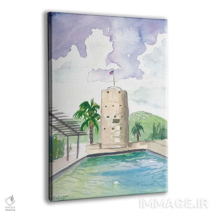 تابلو دکوراتیو نمای شارلوت آمالی سنت توماس با برج بلک برد اثر مارکوس و مارتینا بلیشنر - نمای پرسپکتیو محصول