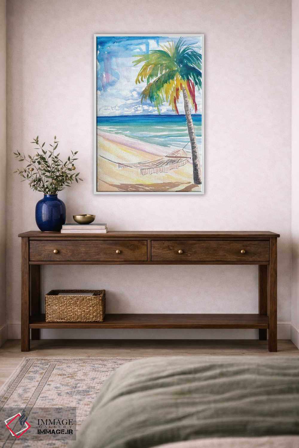 تابلو دکوراتیو "ننو، نخل و دریای فیروزه ای در ساحل تنها کارائی… اثر مارکوس و مارتینا بلیشنر - D3W
