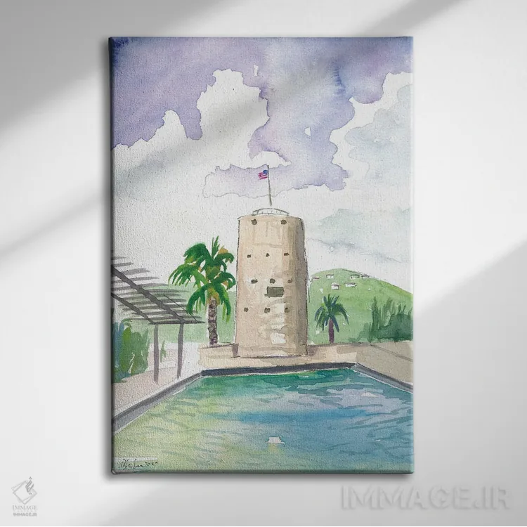 تابلو دکوراتیو نمای شارلوت آمالی سنت توماس با برج بلک برد اثر مارکوس و مارتینا بلیشنر - نمای روبهرو روی دیوار