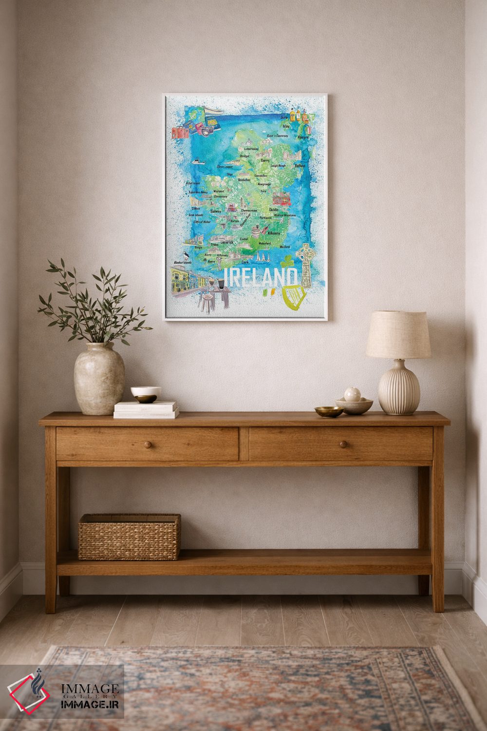 تابلو دکوراتیو نقشه سفر مصور ایرلند با جاده ها و نقاط برجسته اثر مارکوس و مارتینا بلیشنر - D1W