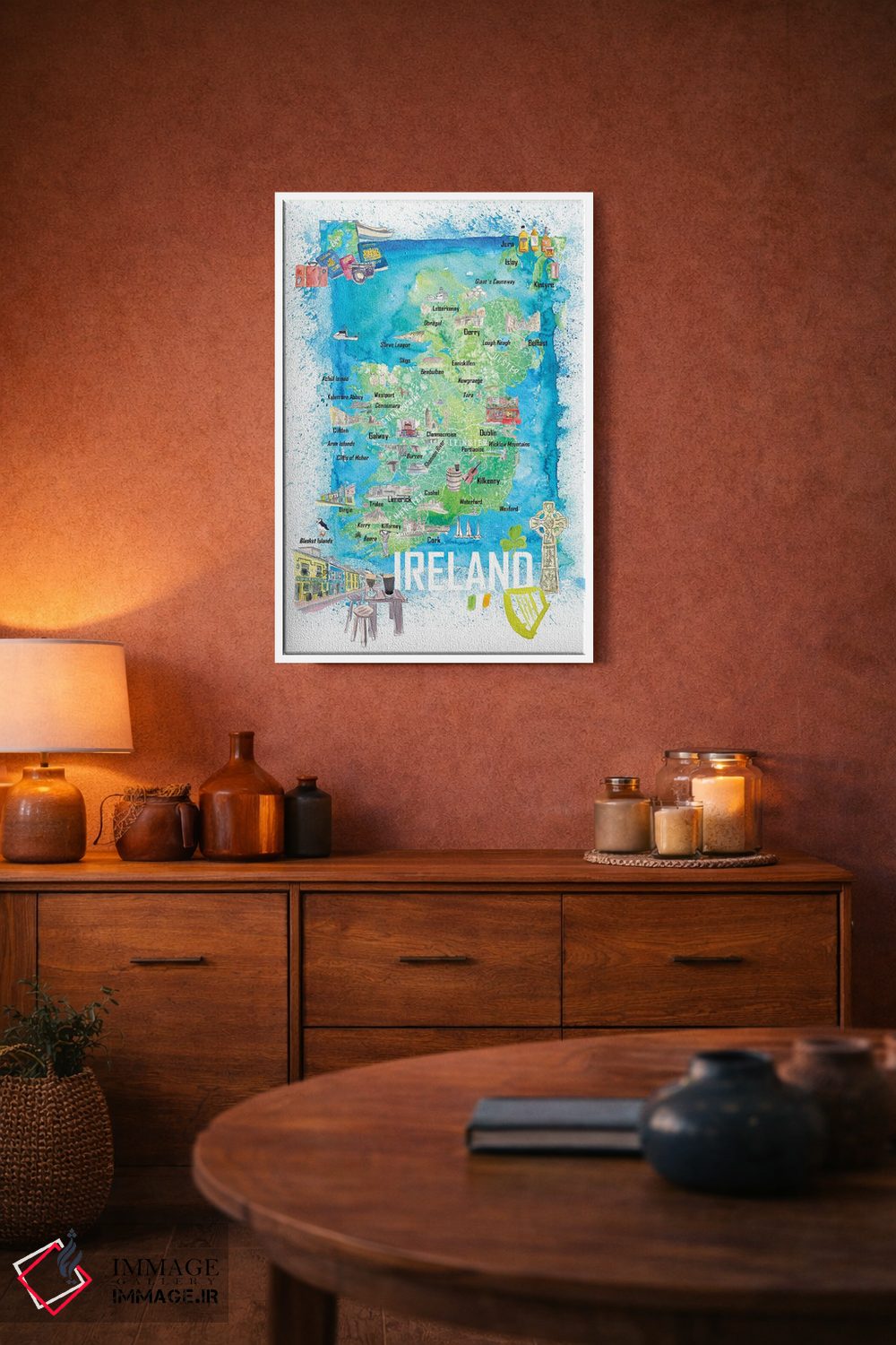 تابلو دکوراتیو نقشه سفر مصور ایرلند با جاده ها و نقاط برجسته اثر مارکوس و مارتینا بلیشنر - D3W