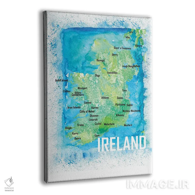 تابلو دکوراتیو نقشه آبرنگی ایرلند با شهرها و جاده ها اثر مارکوس و مارتینا بلیشنر - نمای پرسپکتیو محصول