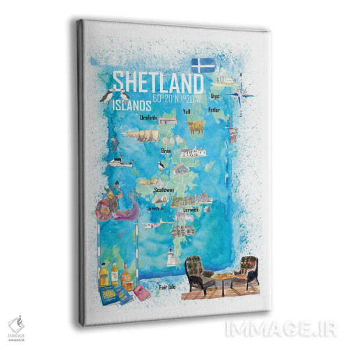 تابلو دکوراتیو "نقشه سفر مصور جزایر شتلند با نکات برجسته گردشگ… اثر مارکوس و مارتینا بلیشنر - نمای پرسپکتیو محصول