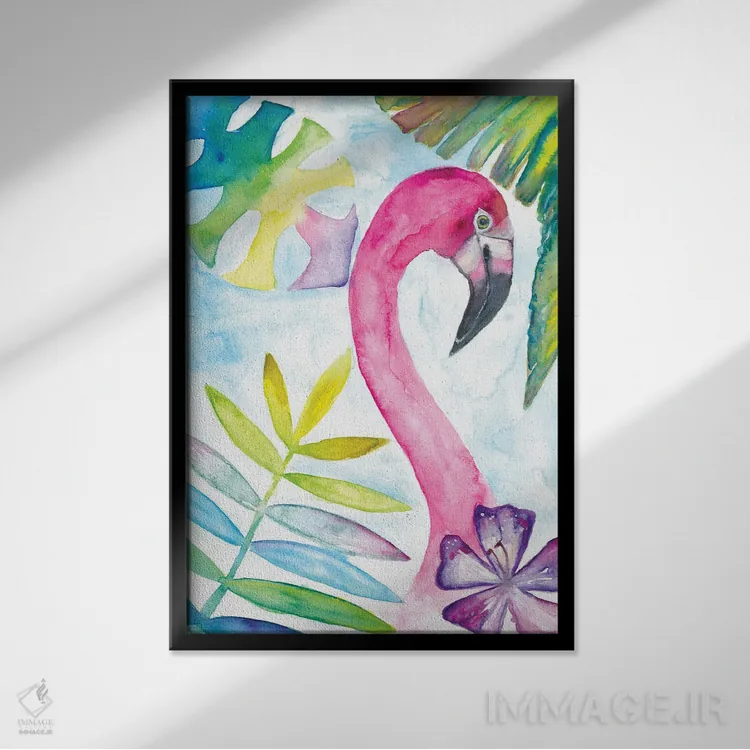 تابلو دکوراتیو "فلامینگو صورتی با لبخند گرمسیری" اثر مارکوس و مارتینا بلیشنر - نمای قابدار مشکی