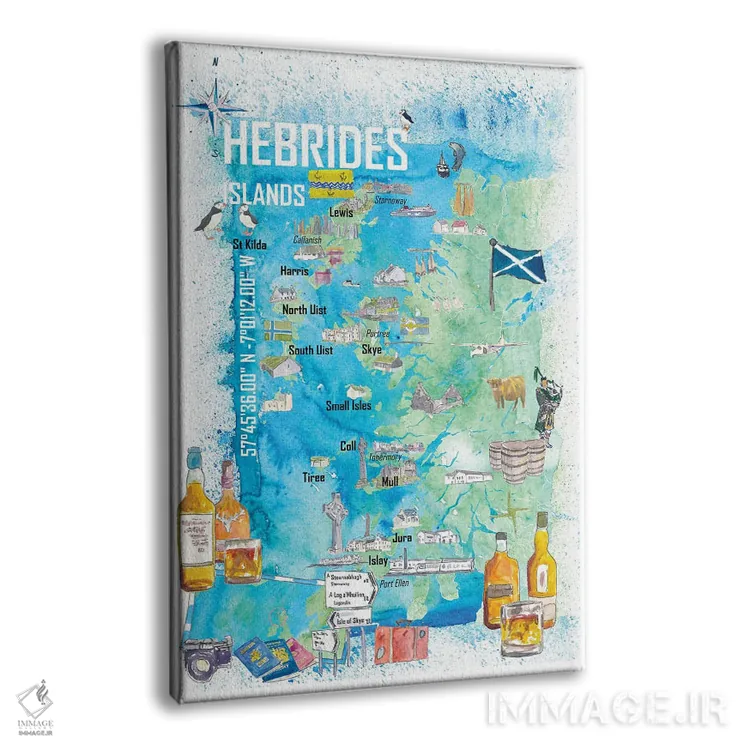 تابلو دکوراتیو "نقشه سفر جزایر هبریدی با نکات برجسته گردشگری" اثر مارکوس و مارتینا بلیشنر - نمای پرسپکتیو محصول