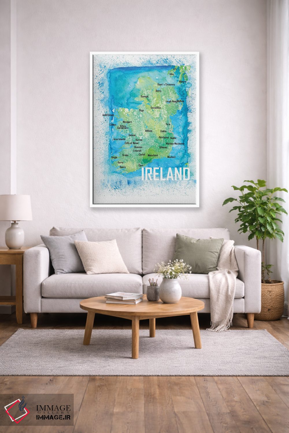 تابلو دکوراتیو نقشه آبرنگی ایرلند با شهرها و جاده ها اثر مارکوس و مارتینا بلیشنر - D1W
