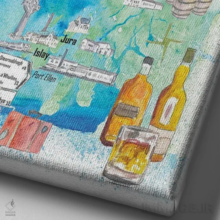 تابلو دکوراتیو "نقشه سفر جزایر هبریدی با نکات برجسته گردشگری" اثر مارکوس و مارتینا بلیشنر - نمای نزدیک بافت بوم