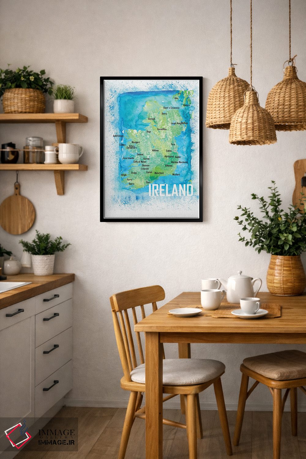 تابلو دکوراتیو نقشه آبرنگی ایرلند با شهرها و جاده ها اثر مارکوس و مارتینا بلیشنر - D6B