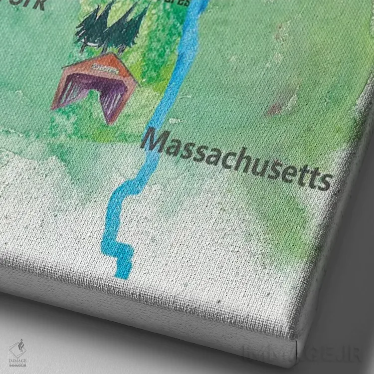 تابلو دکوراتیو "پوستر نقشه سفر ایالت ورمونت، آمریکا" اثر مارکوس و مارتینا بلیشنر - نمای نزدیک بافت بوم