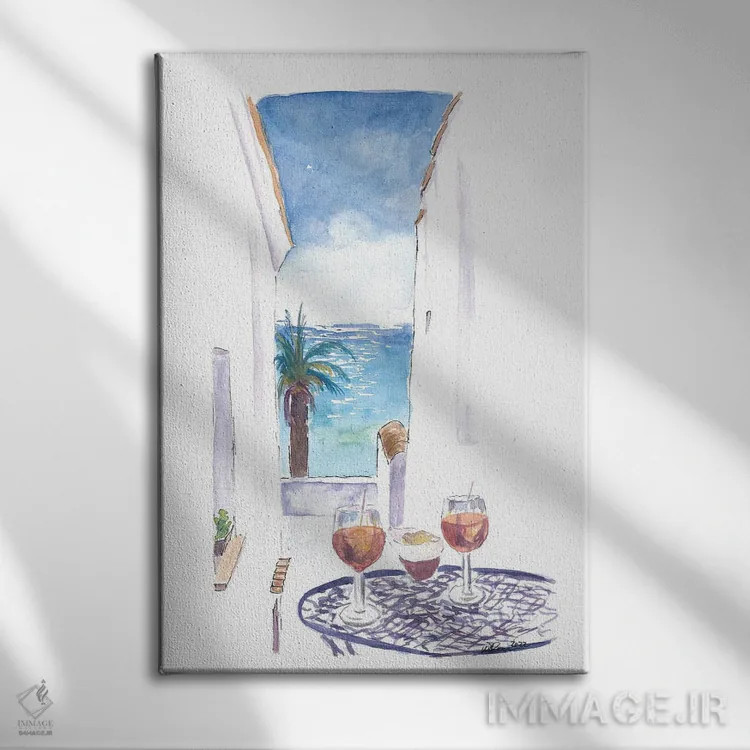 تابلو دکوراتیو نگاهی به دریای مدیترانه در بار یک کوچه کوچک اثر مارکوس و مارتینا بلیشنر - نمای روبهرو روی دیوار