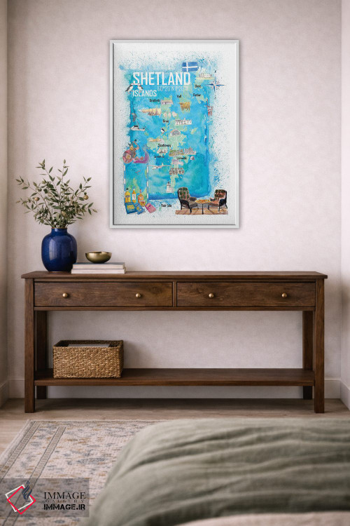 تابلو دکوراتیو "نقشه سفر مصور جزایر شتلند با نکات برجسته گردشگ… اثر مارکوس و مارتینا بلیشنر - D3W