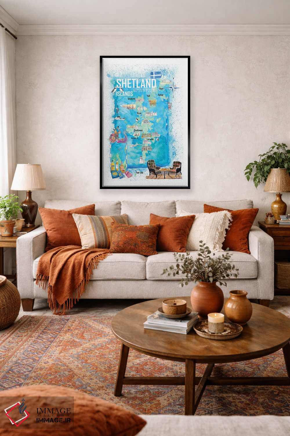 تابلو دکوراتیو "نقشه سفر مصور جزایر شتلند با نکات برجسته گردشگ… اثر مارکوس و مارتینا بلیشنر - D4B