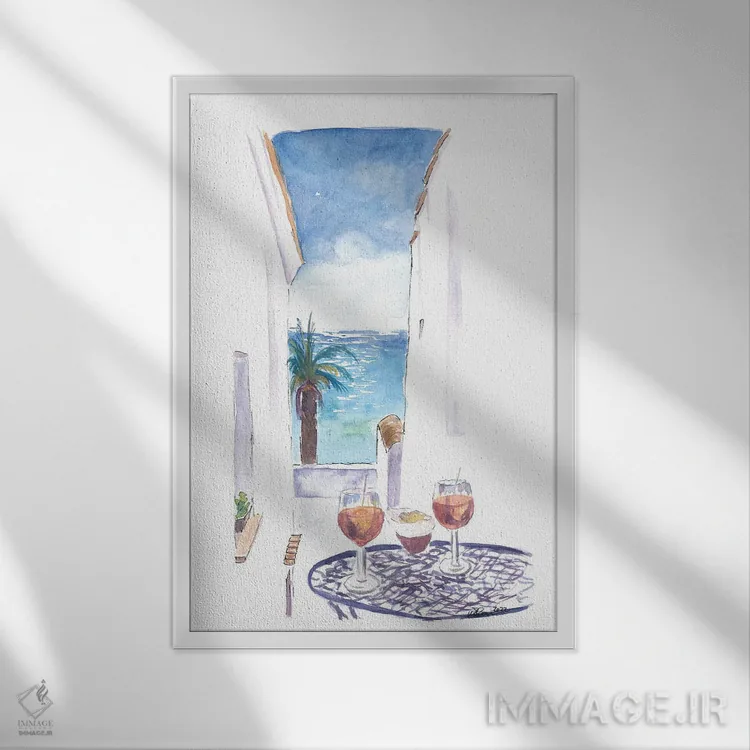 تابلو دکوراتیو نگاهی به دریای مدیترانه در بار یک کوچه کوچک اثر مارکوس و مارتینا بلیشنر - نمای قابدار سفید