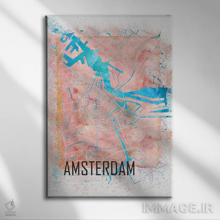 تابلو دکوراتیو نقشه مصور و نماباور آمستردام هلند اثر مارکوس و مارتینا بلیشنر - نمای روبهرو روی دیوار