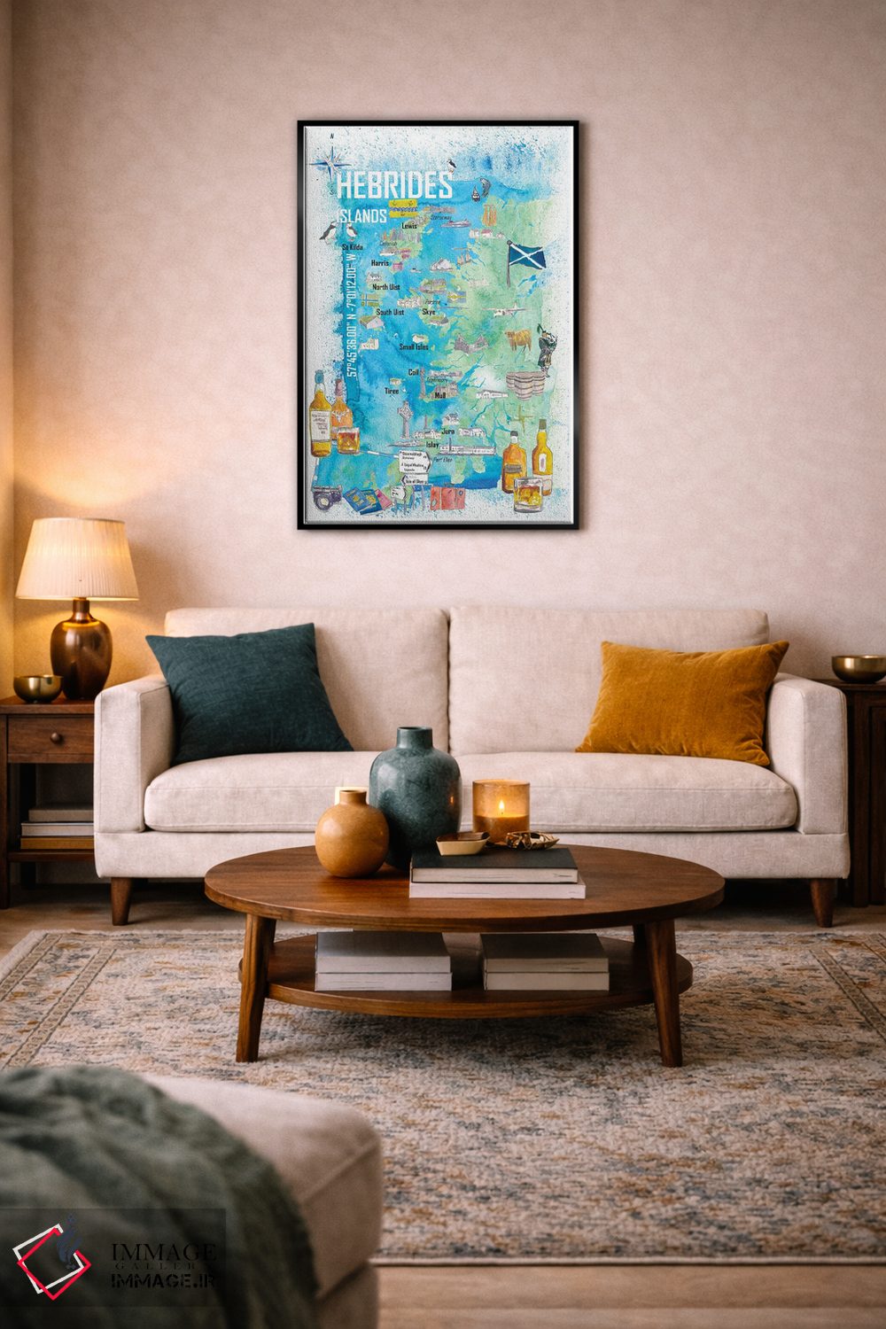تابلو دکوراتیو "نقشه سفر جزایر هبریدی با نکات برجسته گردشگری" اثر مارکوس و مارتینا بلیشنر - D4B