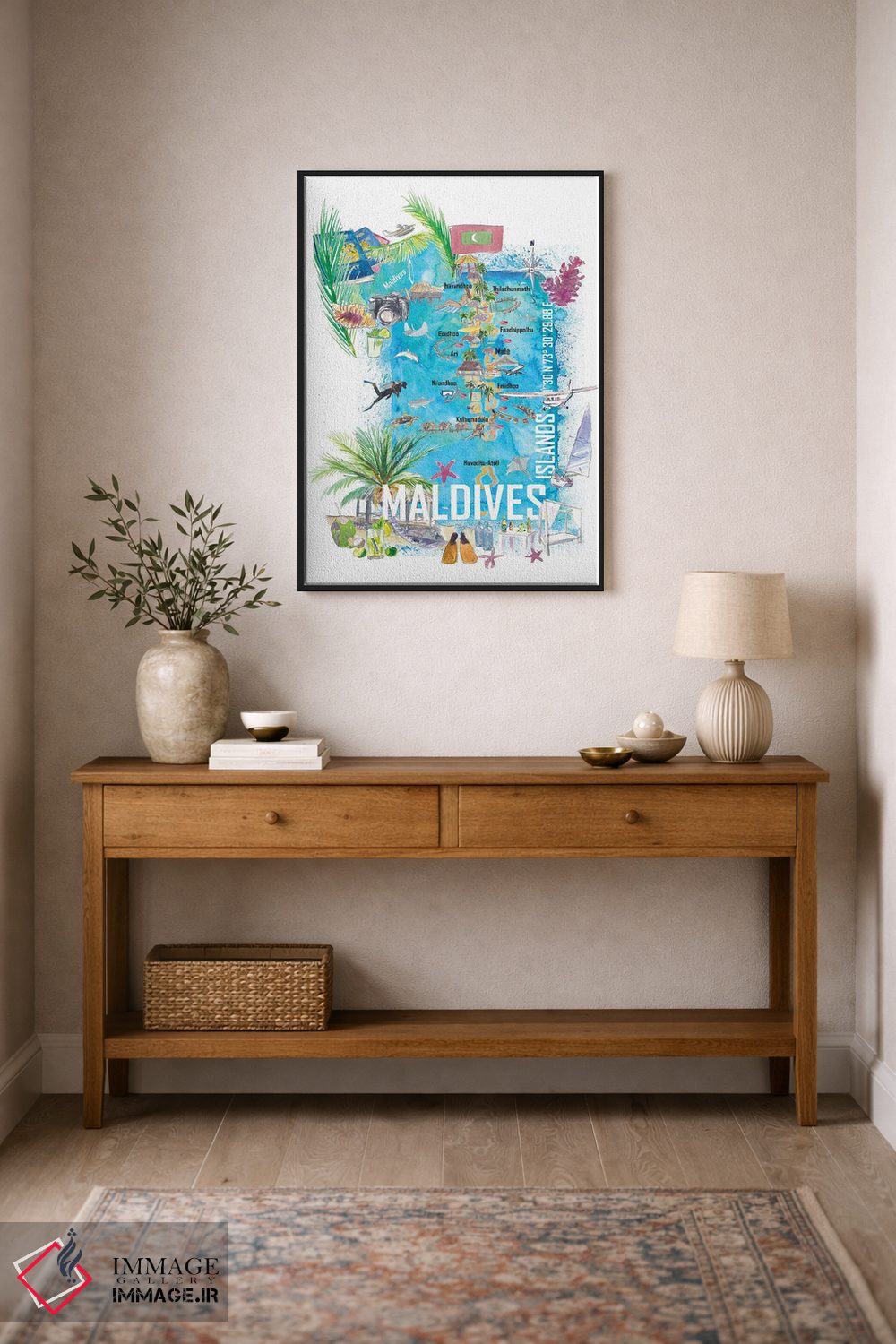 تابلو دکوراتیو "نقشه سفر مصور جزایر مالدیو با رویاهای تعطیلات… اثر مارکوس و مارتینا بلیشنر - D1B