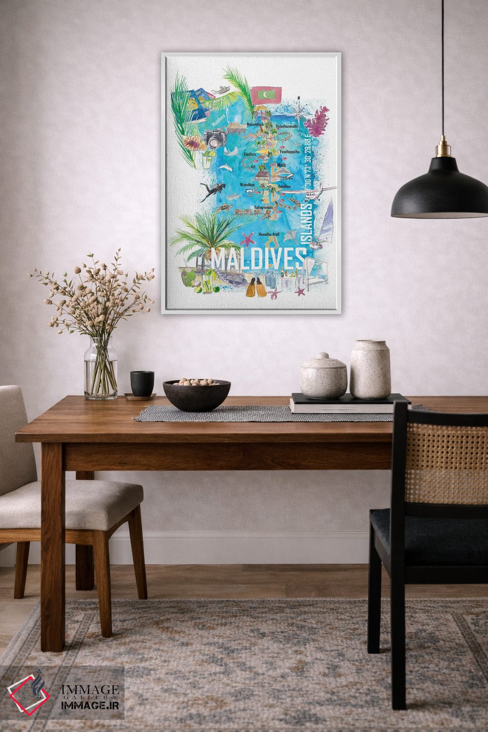 تابلو دکوراتیو "نقشه سفر مصور جزایر مالدیو با رویاهای تعطیلات… اثر مارکوس و مارتینا بلیشنر - D2W