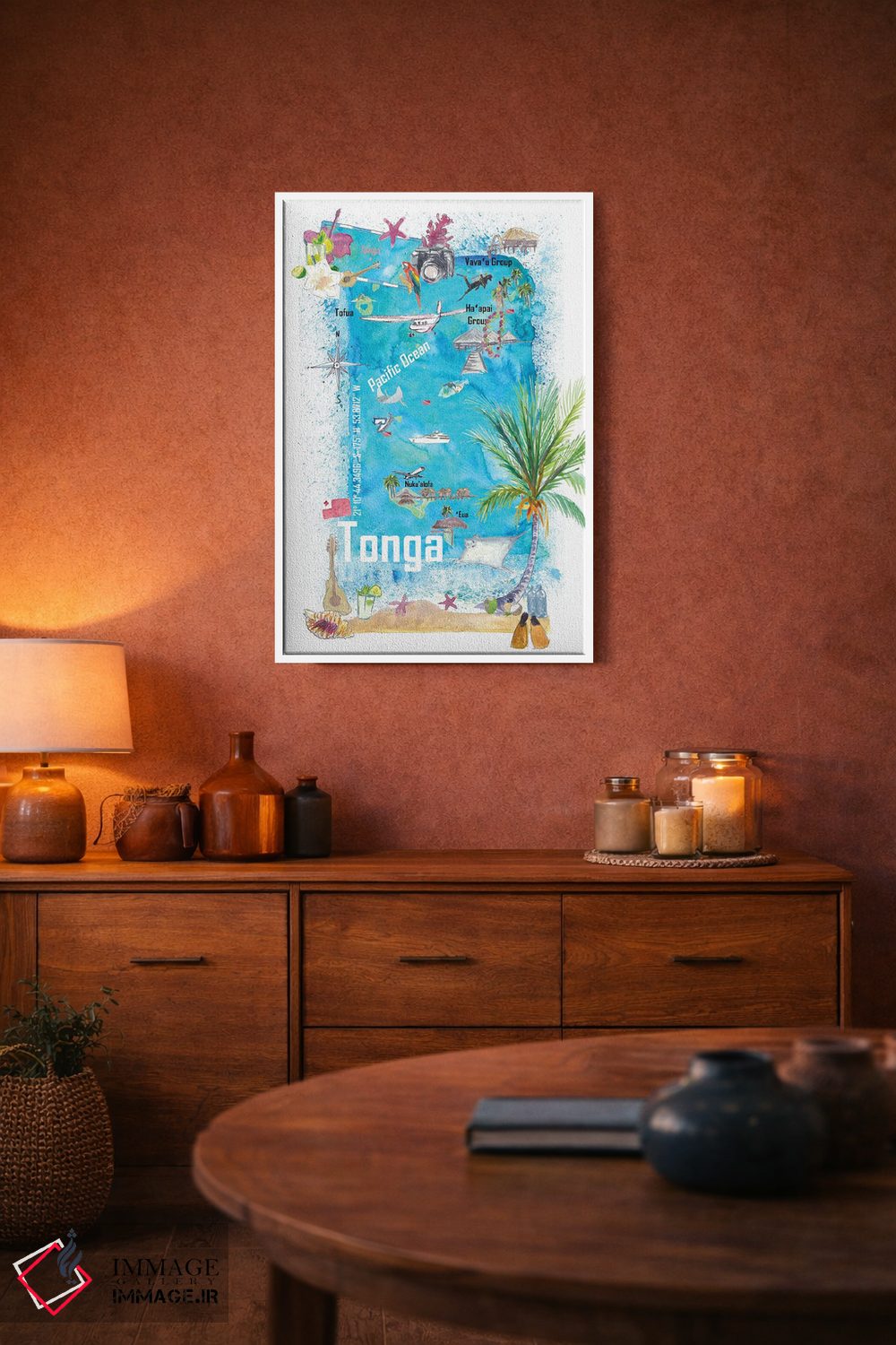تابلو دکوراتیو "نقشه سفر مصور تونگا، پولینزی با نکات برجسته گر… اثر مارکوس و مارتینا بلیشنر - D2W
