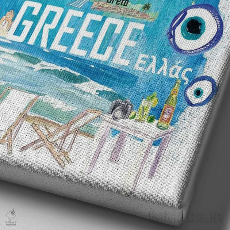 تابلو دکوراتیو نقشه مصور سفر یونان با جاده ها و نکات گردشگری اثر مارکوس و مارتینا بلیشنر - نمای نزدیک بافت بوم