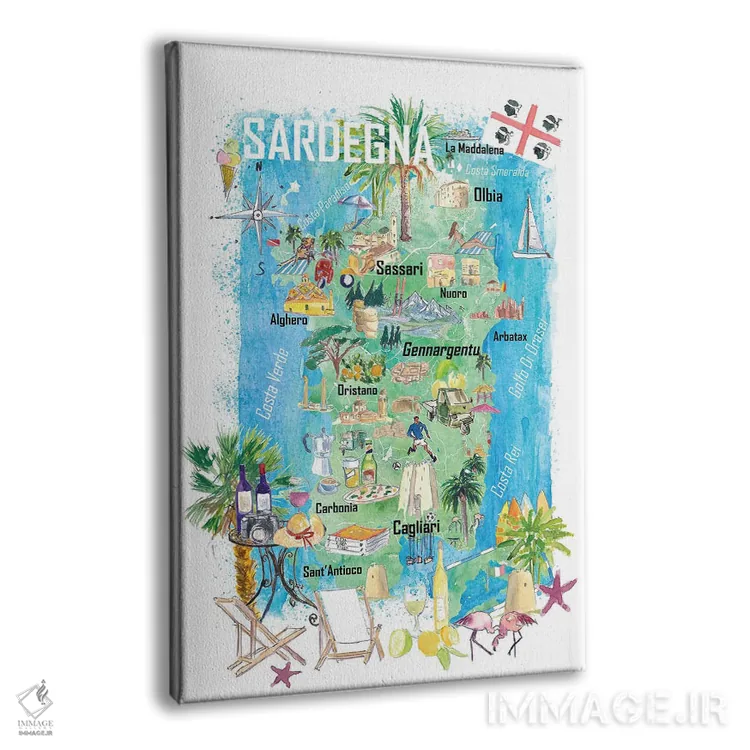 تابلو دکوراتیو نقشه مصور سفر سارباوریا با جاده ها و نکات گردشگر… اثر مارکوس و مارتینا بلیشنر - نمای پرسپکتیو محصول