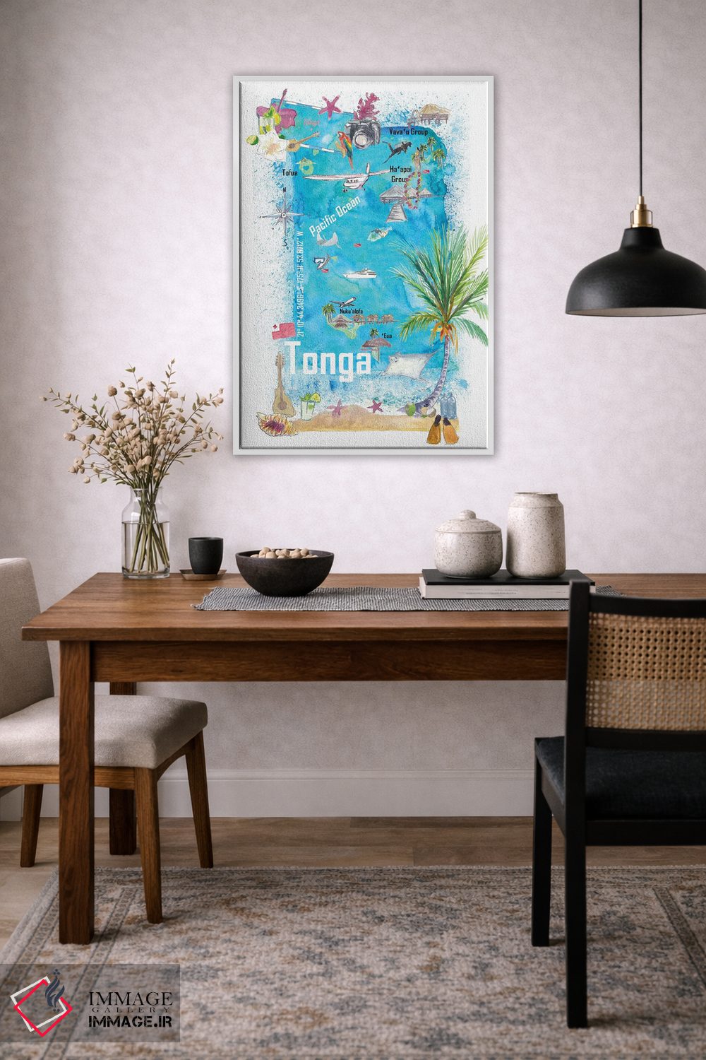 تابلو دکوراتیو "نقشه سفر مصور تونگا، پولینزی با نکات برجسته گر… اثر مارکوس و مارتینا بلیشنر - D1W