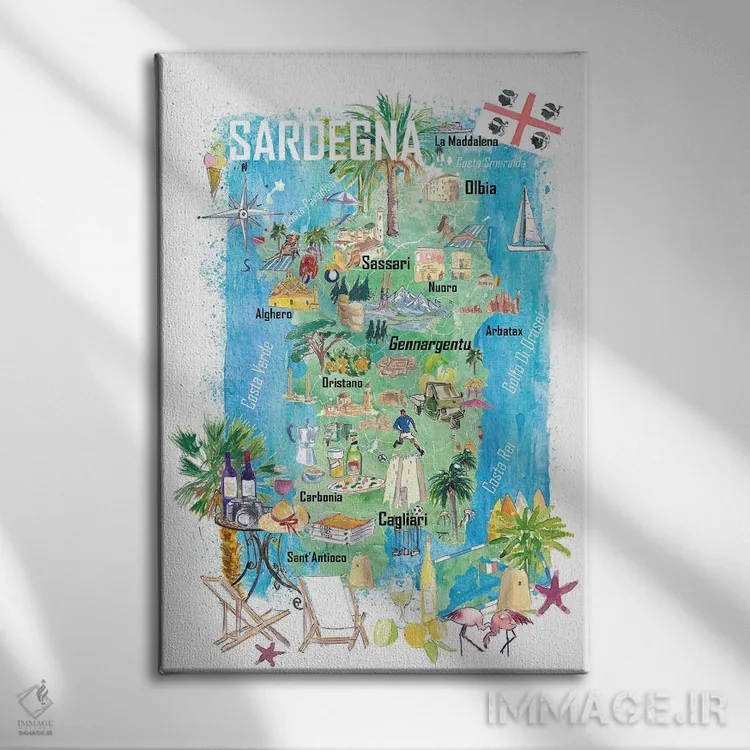 تابلو دکوراتیو نقشه مصور سفر سارباوریا با جاده ها و نکات گردشگر… اثر مارکوس و مارتینا بلیشنر - نمای روبهرو روی دیوار