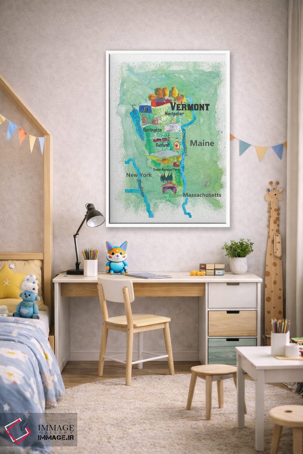 تابلو دکوراتیو "پوستر نقشه سفر ایالت ورمونت، آمریکا" اثر مارکوس و مارتینا بلیشنر - D1W