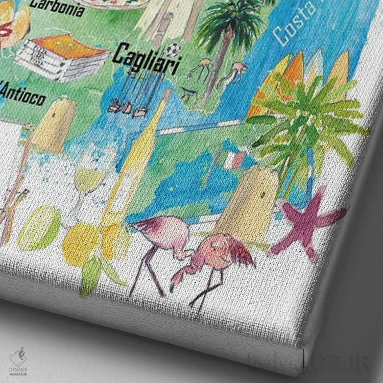 تابلو دکوراتیو نقشه مصور سفر سارباوریا با جاده ها و نکات گردشگر… اثر مارکوس و مارتینا بلیشنر - نمای نزدیک بافت بوم