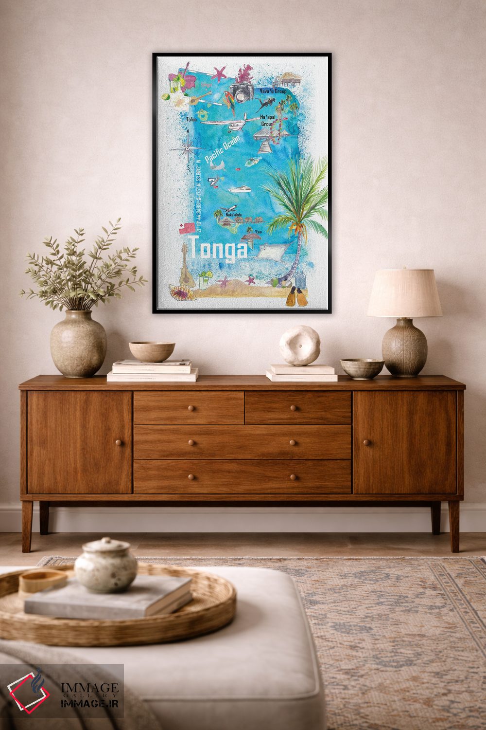 تابلو دکوراتیو "نقشه سفر مصور تونگا، پولینزی با نکات برجسته گر… اثر مارکوس و مارتینا بلیشنر - D5B