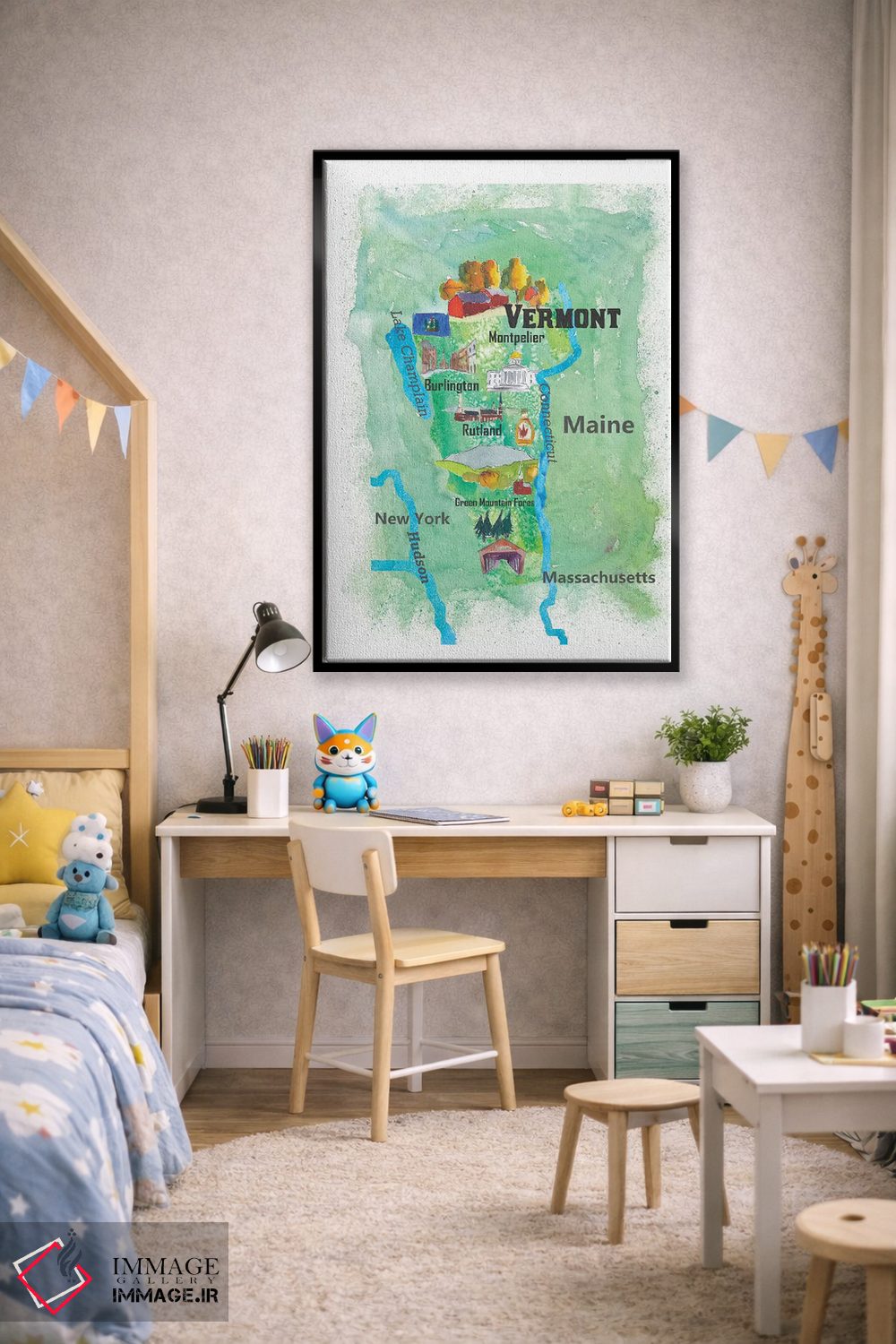تابلو دکوراتیو "پوستر نقشه سفر ایالت ورمونت، آمریکا" اثر مارکوس و مارتینا بلیشنر - D3B